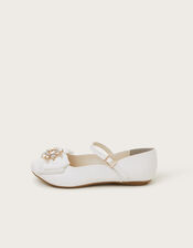 Diamante Bow Strap Ballet Flats, Ivory (IVORY), large