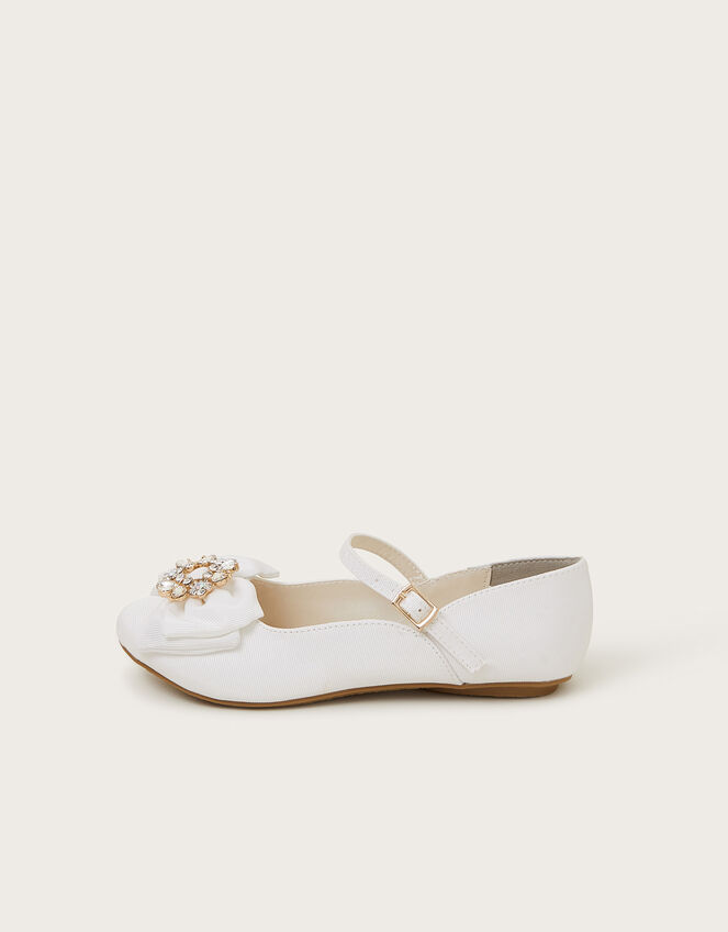 Diamante Bow Strap Ballet Flats, Ivory (IVORY), large