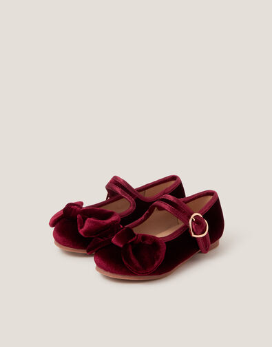 Toddler Velvet Bow Ballet Flats, Red (BURGUNDY), large