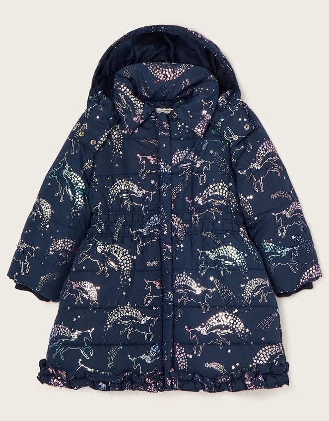 Foil Unicorn Padded Coat with Faux Fur Collar, Multi (MULTI), large