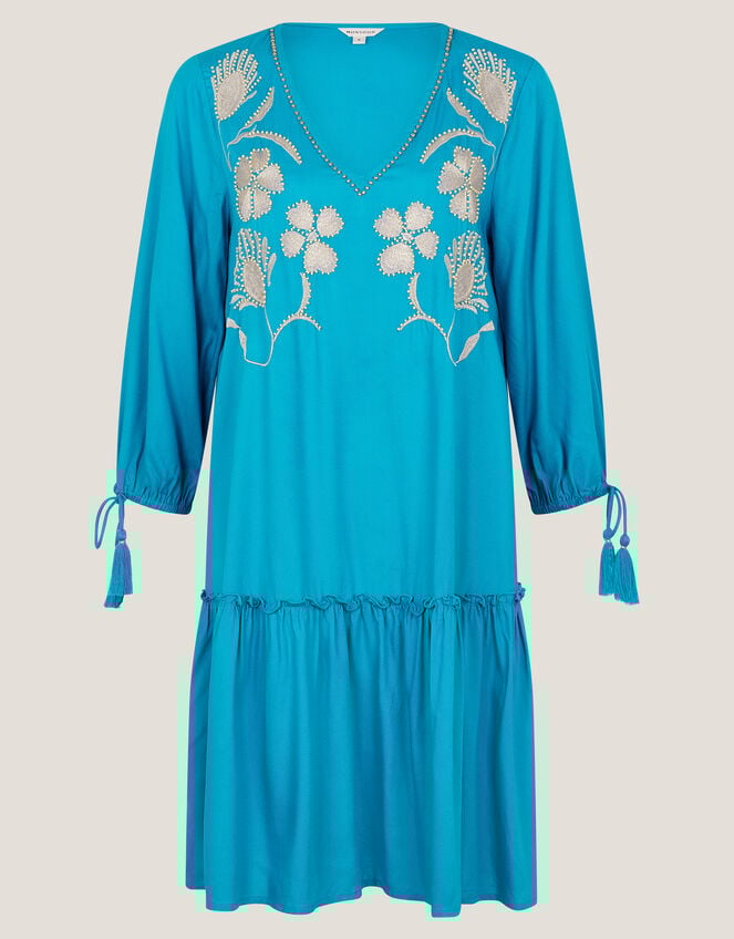 Tracy Floral Embellished Mini Kaftan, Teal (TEAL), large