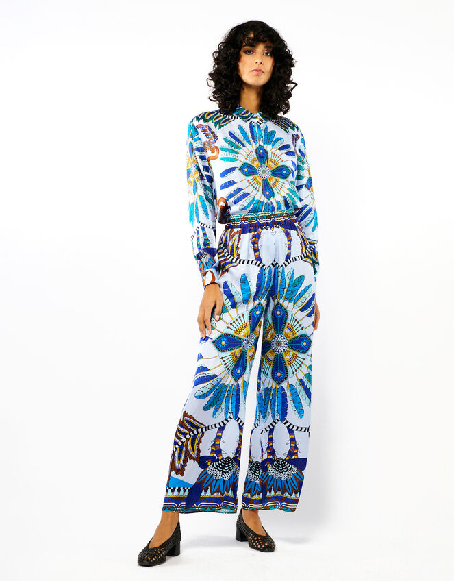 Wild Athena Feather Print Trousers, Blue (BLUE), large