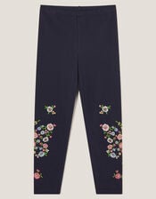 Floral Embroidered Leggings, Blue (BLUE), large