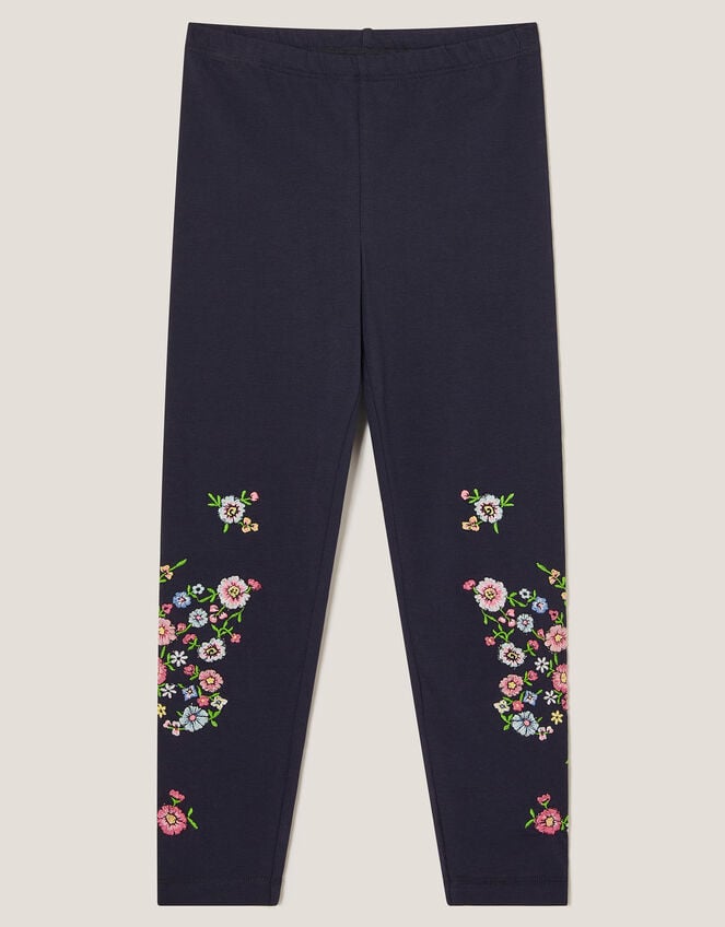 Floral Embroidered Leggings, Blue (BLUE), large
