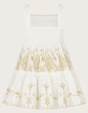 Baby Gold Floral Embroidered Dress, Ivory (IVORY), large