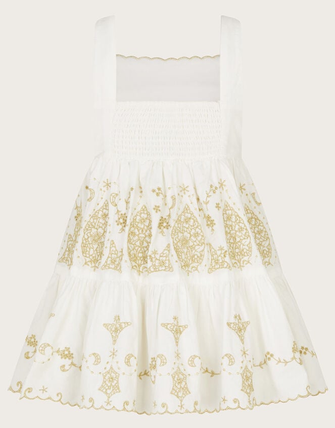 Baby Gold Floral Embroidered Dress, Ivory (IVORY), large