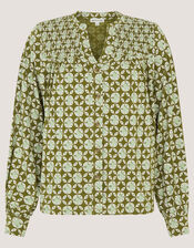 Kalani Geometric Jersey Blouse, Green (KHAKI), large