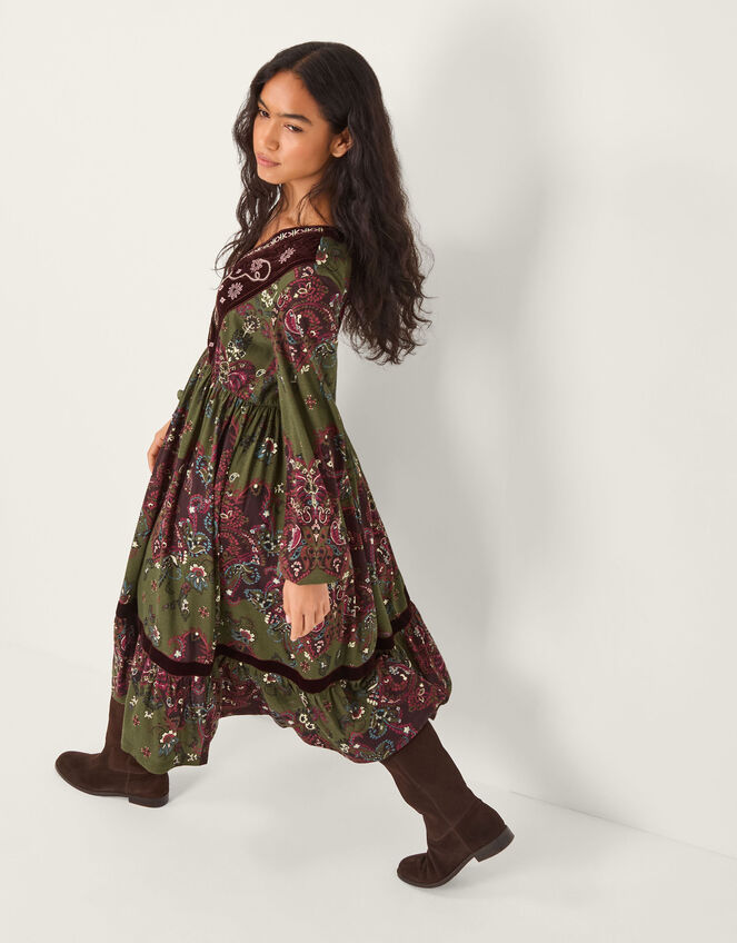 Jemima Paisley Print Jersey Midi Dress, Green (GREEN), large