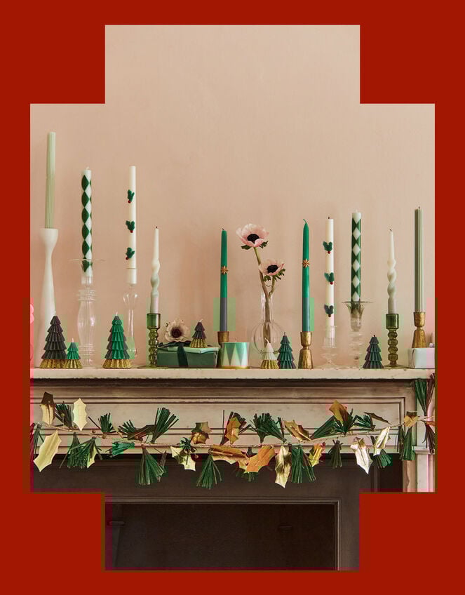 Meri Meri 2-Pack Holly Christmas Taper Candles, , large