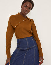 Kay Asymmetrical Collar Jumper , Orange (RUST), large