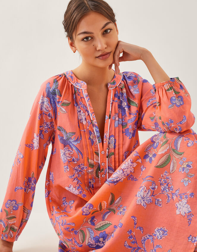 Kaia Floral Tunic Midi Dress, Orange (ORANGE), large