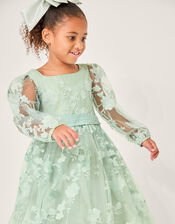 Beatrice Floral Embroidered Party Dress, Green (SAGE), large