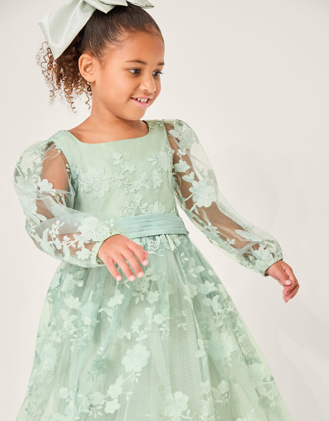 Beatrice Floral Embroidered Party Dress, Green (SAGE), large