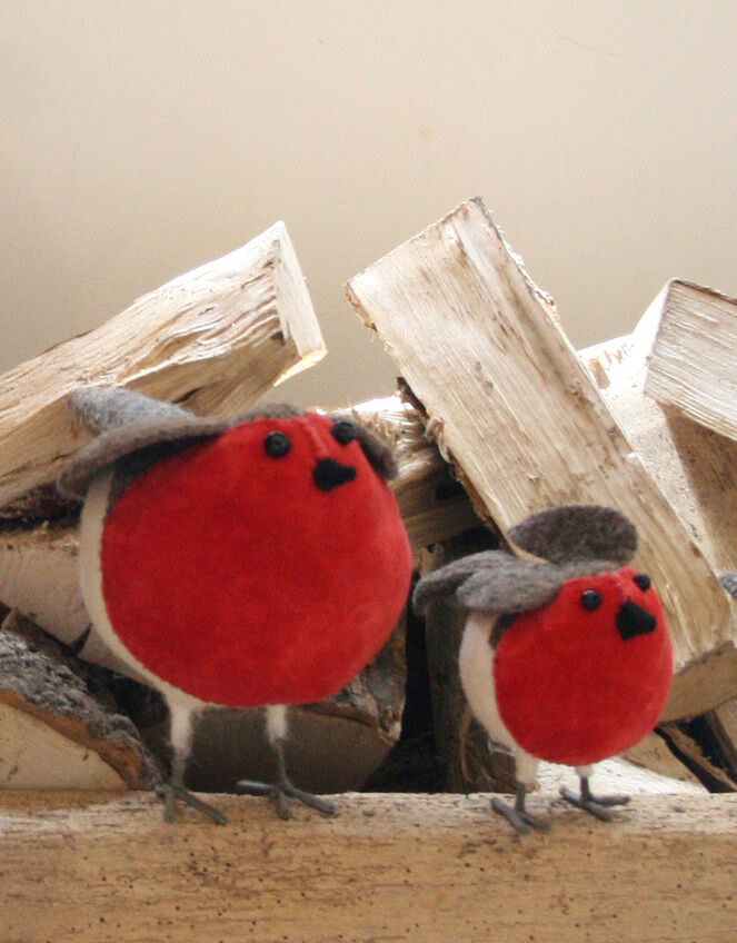 Fiona Walker Small Velvet Standing Christmas Robin, , large