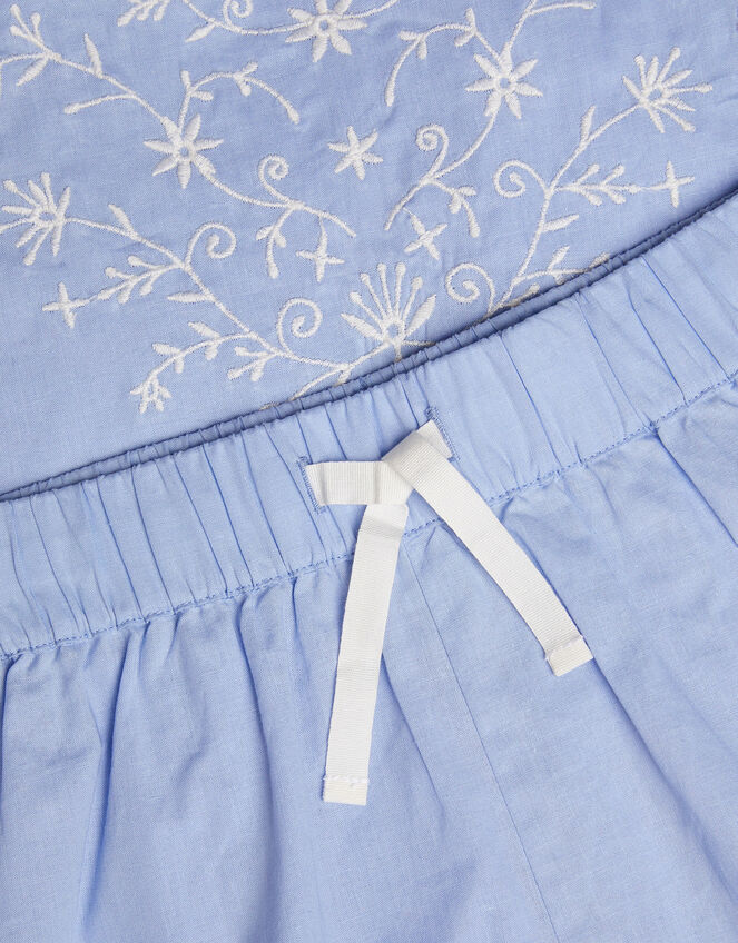 Embroidered Top and Shorts Pyjama Set, Blue (BLUE), large