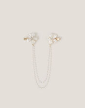 Flower Pearl Chain Double Hair Clip, , large