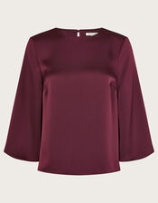 Ingrid Bell Sleeve Satin Top, Red (BURGUNDY), large