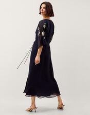 Clara Floral Embellished Midi Wrap Dress, Blue (NAVY), large