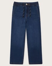 Drawstring Straight Jeans, Blue (BLUE), large