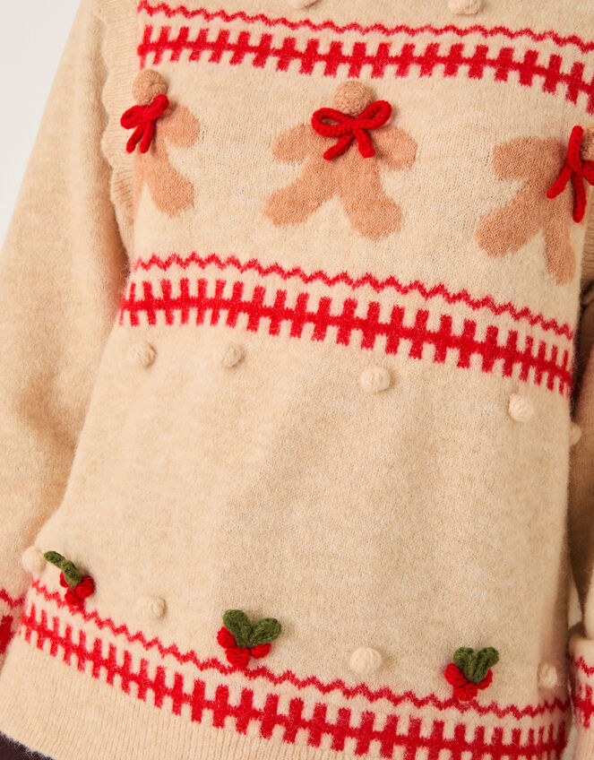 Bess Gingerbread Man Knit Jumper, Ivory (IVORY), large