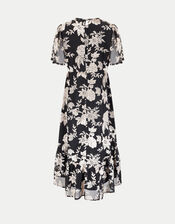 East Foil Floral Print Midi Dress, Black (BLACK), large