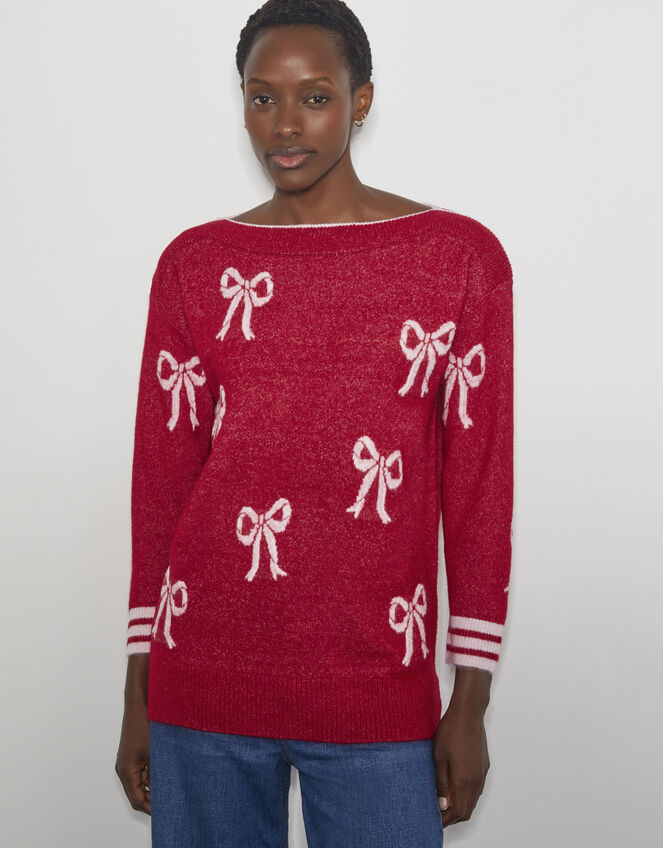 Mia Mini Bow Knit Jumper, Red (RED), large