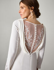 Aleah Long Sleeve Cowl Lace Wedding Dress, Ivory (IVORY), large