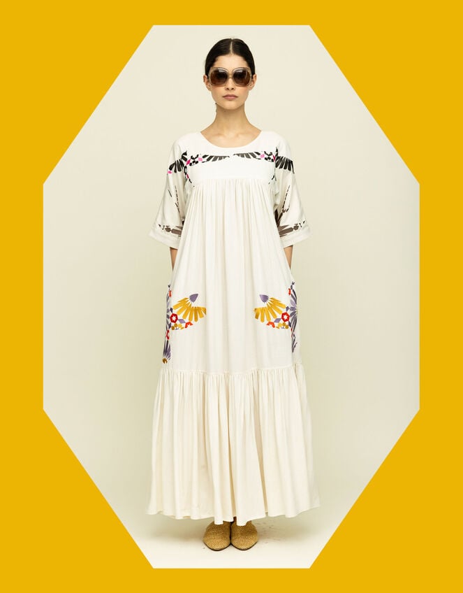 Tallulah & Hope Zoe Embroidered Maxi Dress, Camel (OATMEAL), large