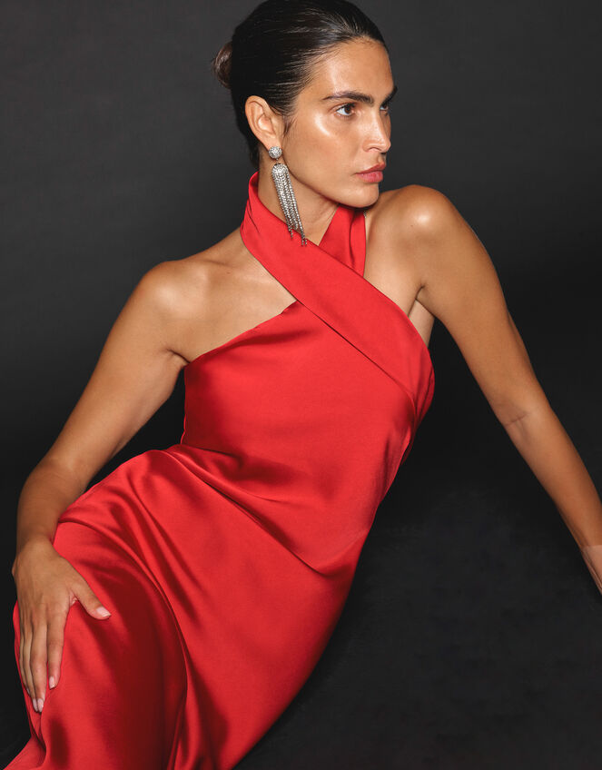 Jodie Halter Satin Maxi Dress, Red (RED), large