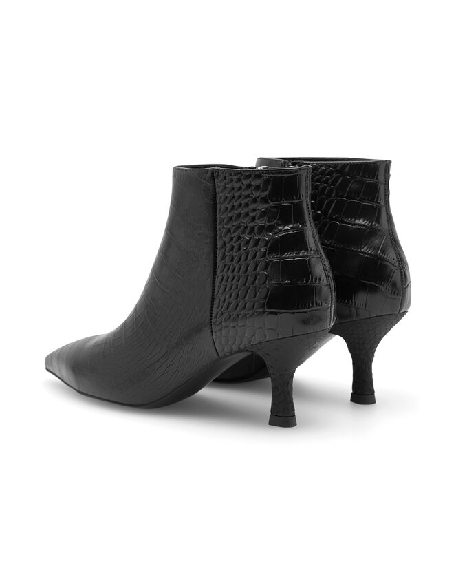 Woden Vera Croc Kitten Heel Boots, Black (BLACK), large