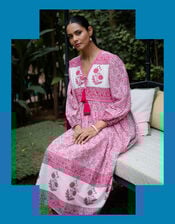 Dilli Grey Jackie Floral Tunic Midi Dress, Pink (PINK), large