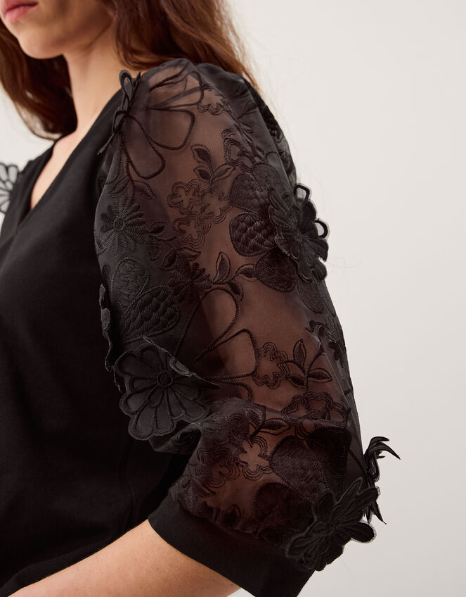 Fi Floral Appliqu&eacute; Jersey Top, Black (BLACK), large