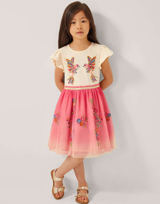 Ombre Embellished Hummingbird Disco Dress, Pink (PINK), large