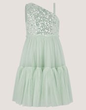 Asymmetrical Sequin Tulle Party Dress, Green (SAGE), large