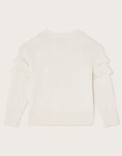 Embroidered Frill Knitted Jumper, Ivory (IVORY), large