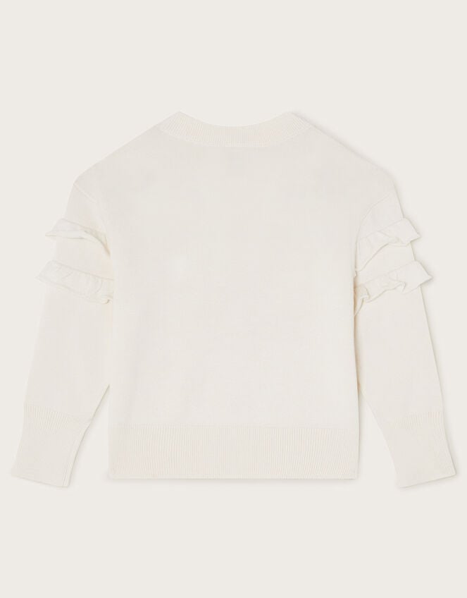 Embroidered Frill Knitted Jumper, Ivory (IVORY), large