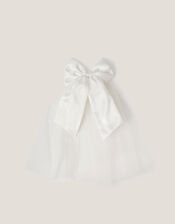 Satin Bow Veil Communion Hair Clip, , large