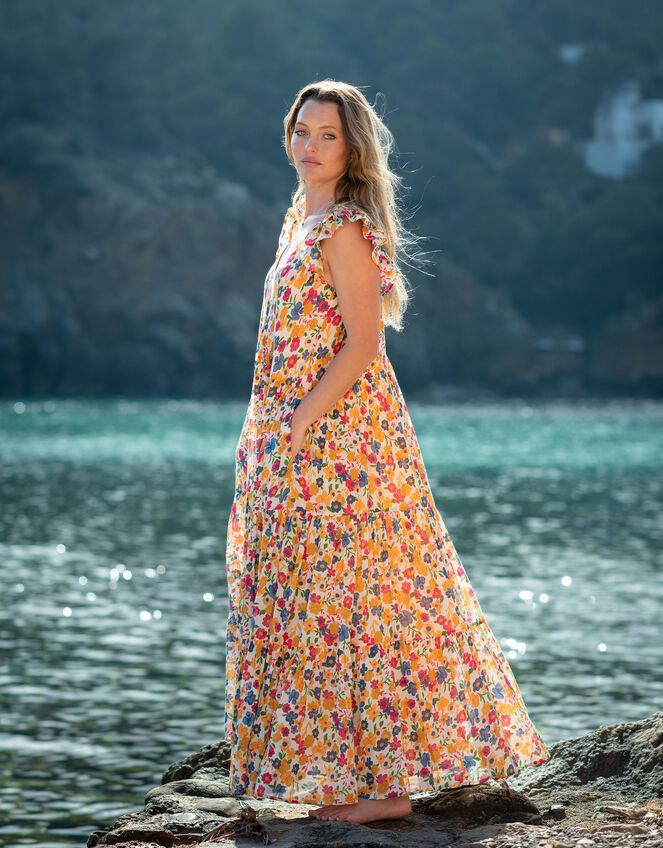 La Galeria Elefante Mediterranean Floral Maxi Dress, Multi (MULTI), large