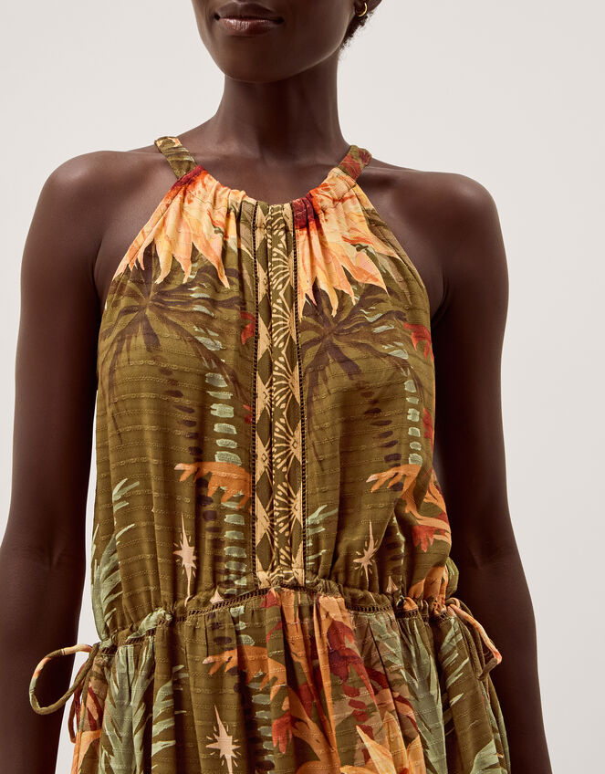 Fallon Sleeveless Tropical Print Midi Dress, Green (KHAKI), large