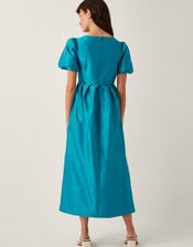 Sandra Puff Sleeve Midi Dress, Teal (TEAL), large