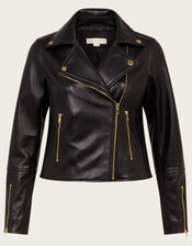 Leather Biker Jacket , Black (BLACK), large
