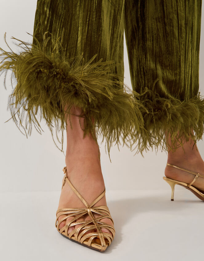 Olivia Feather Cuff Velvet Trousers, Green (OLIVE), large