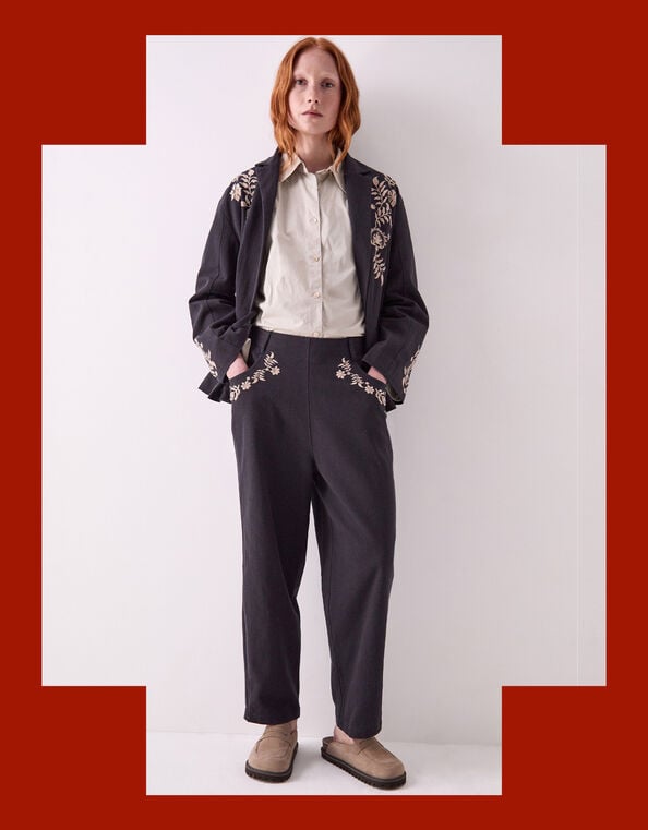 East Esme Embroidered Trousers, Grey (CHARCOAL), large