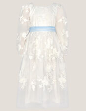 Beatrice Floral Embroidered Tulle Dress, Ivory (IVORY), large
