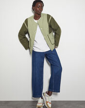 Lulu Two-Tone Quilted Jacket, Green (KHAKI), large