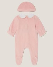 Felicity Fawn Velour Sleepsuit & Hat Set, Pink (PINK), large
