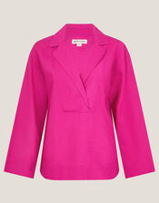 Tulip Linen Blend Collar Top, Pink (PINK), large