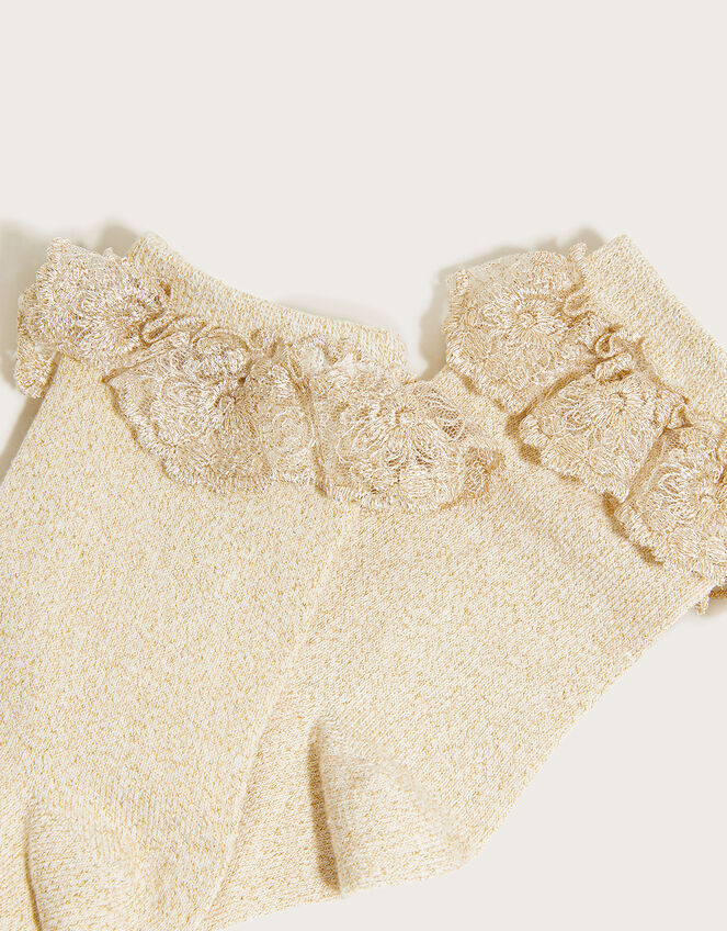 Sparkle Floral Lace Socks, Gold (GOLD), large