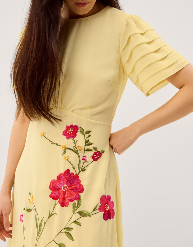 Jocelyn Floral Embroidered Midi Dress, Yellow (YELLOW), large