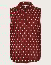 Paris Spot Plisse Top, Brown (BROWN), large